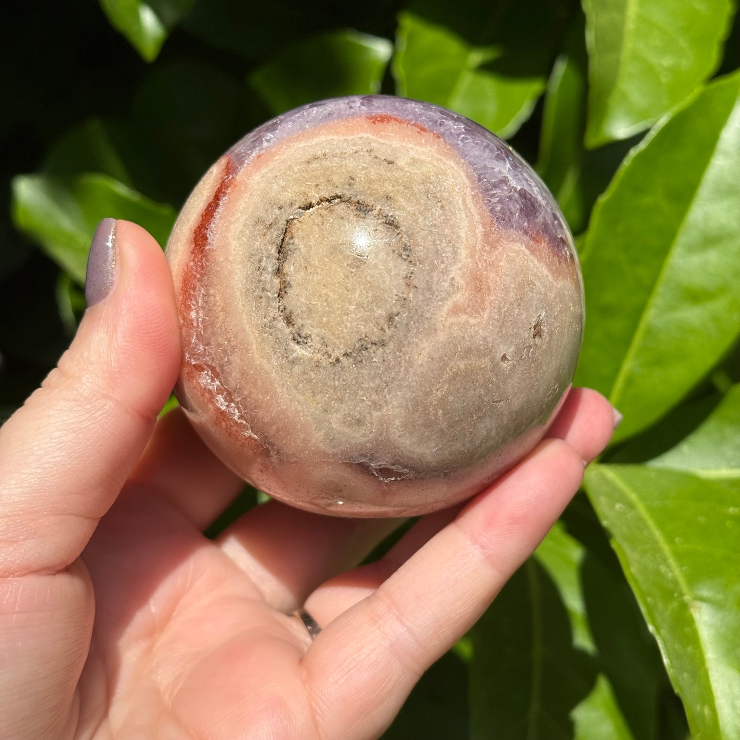 Pink Amethyst & Flower Agate Crystal Druzy Sphere 71mm