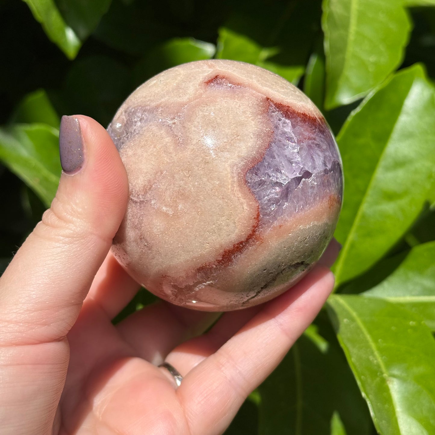 Pink Amethyst & Flower Agate Crystal Druzy Sphere 71mm