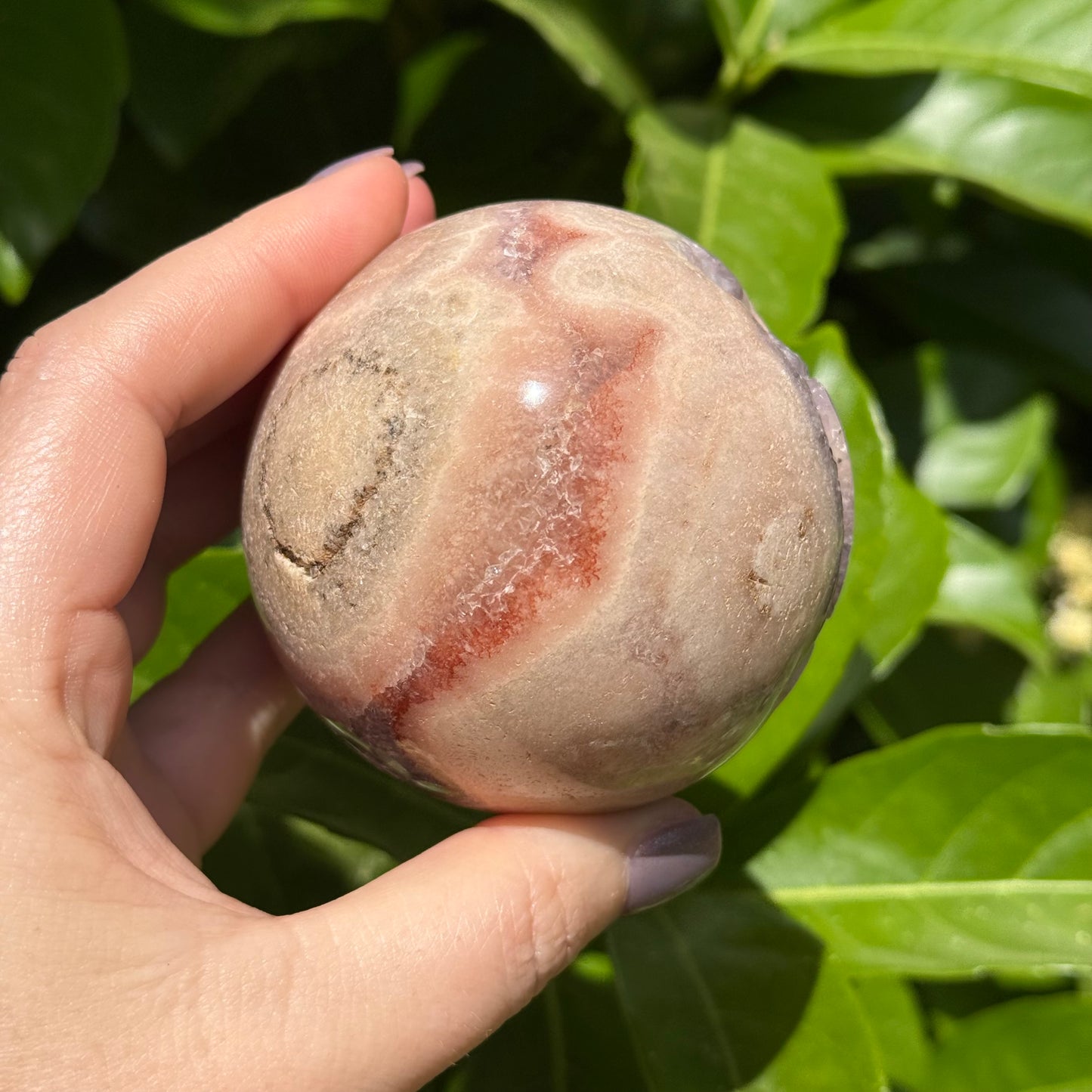 Pink Amethyst & Flower Agate Crystal Druzy Sphere 71mm