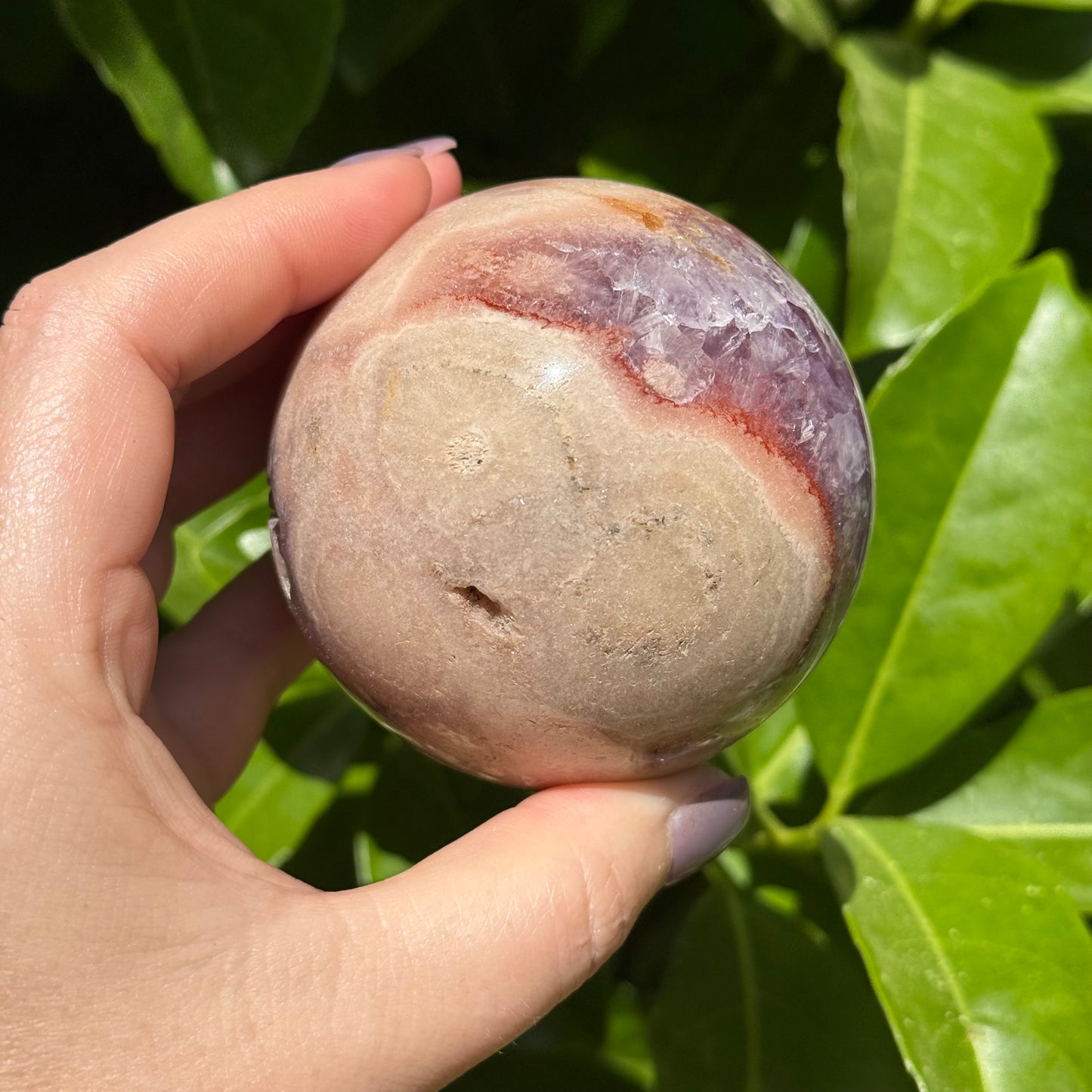 Pink Amethyst & Flower Agate Crystal Druzy Sphere 71mm