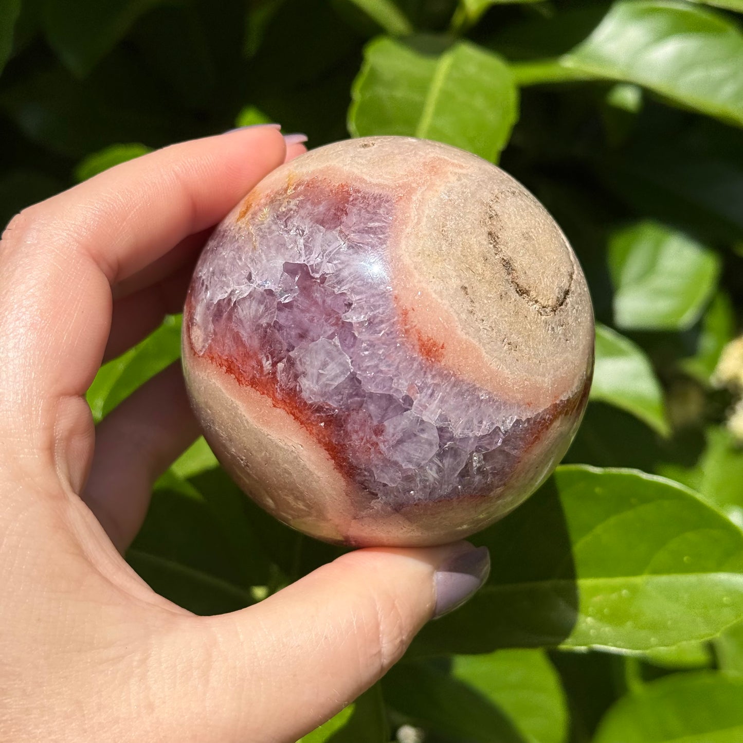 Pink Amethyst & Flower Agate Crystal Druzy Sphere 71mm