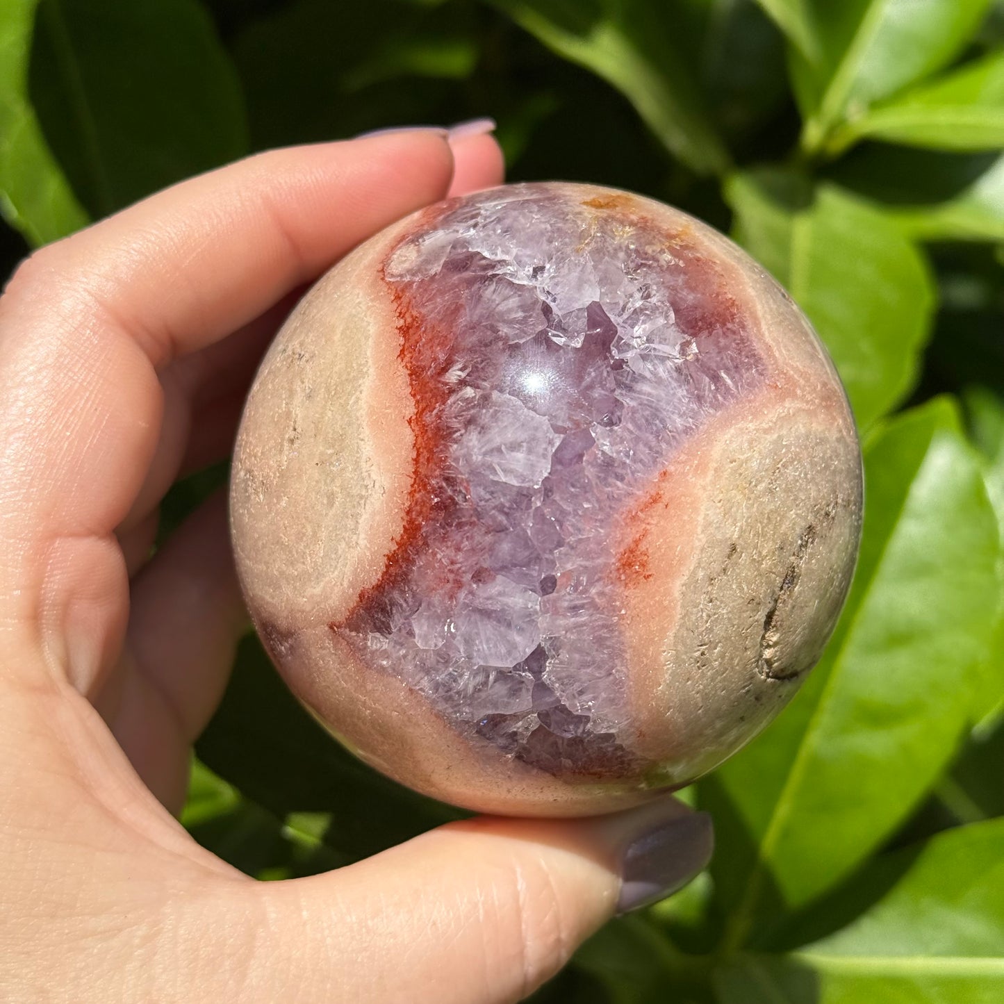 Pink Amethyst & Flower Agate Crystal Druzy Sphere 71mm