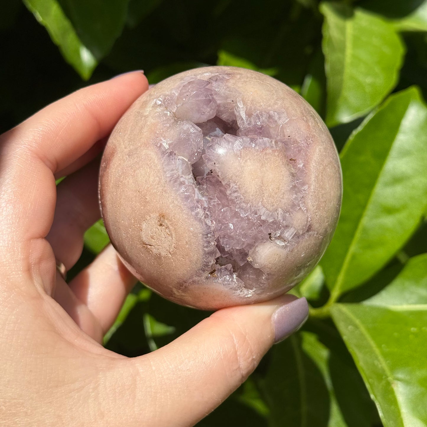 Pink Amethyst & Flower Agate Crystal Druzy Sphere 71mm