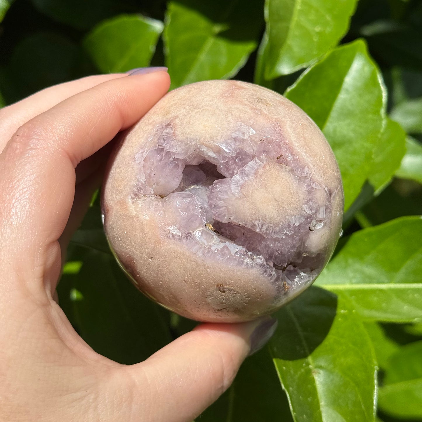 Pink Amethyst & Flower Agate Crystal Druzy Sphere 71mm