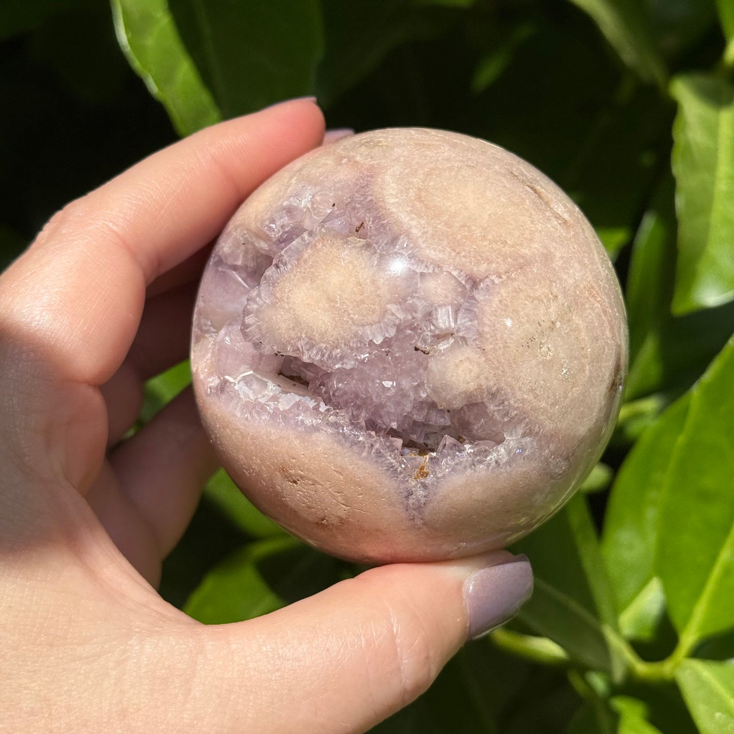 Pink Amethyst & Flower Agate Crystal Druzy Sphere 71mm