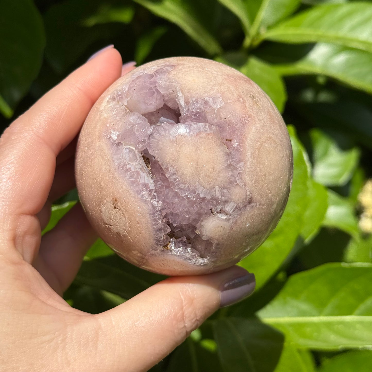 Pink Amethyst & Flower Agate Crystal Druzy Sphere 71mm