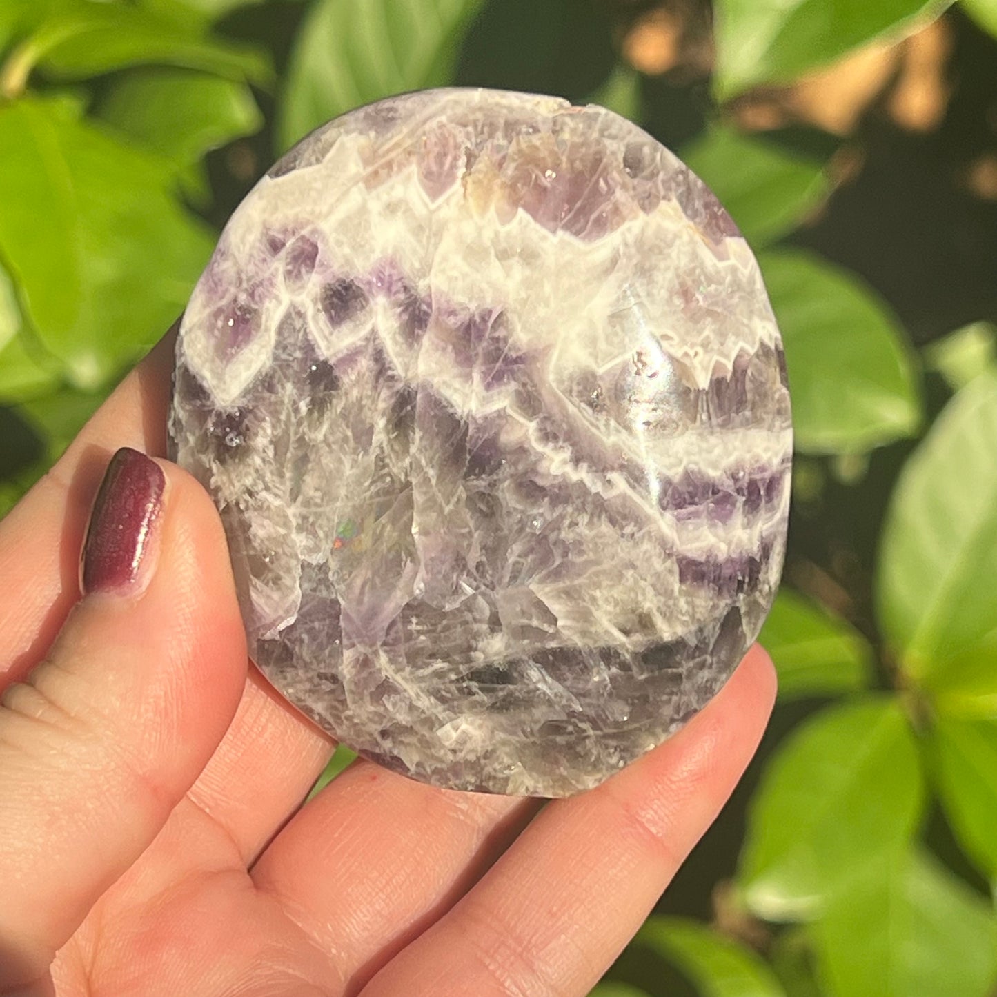 Chevron Amethyst Crystal Palm Stone