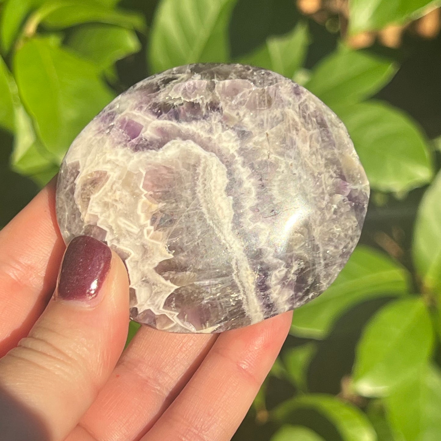 Chevron Amethyst Crystal Palm Stone