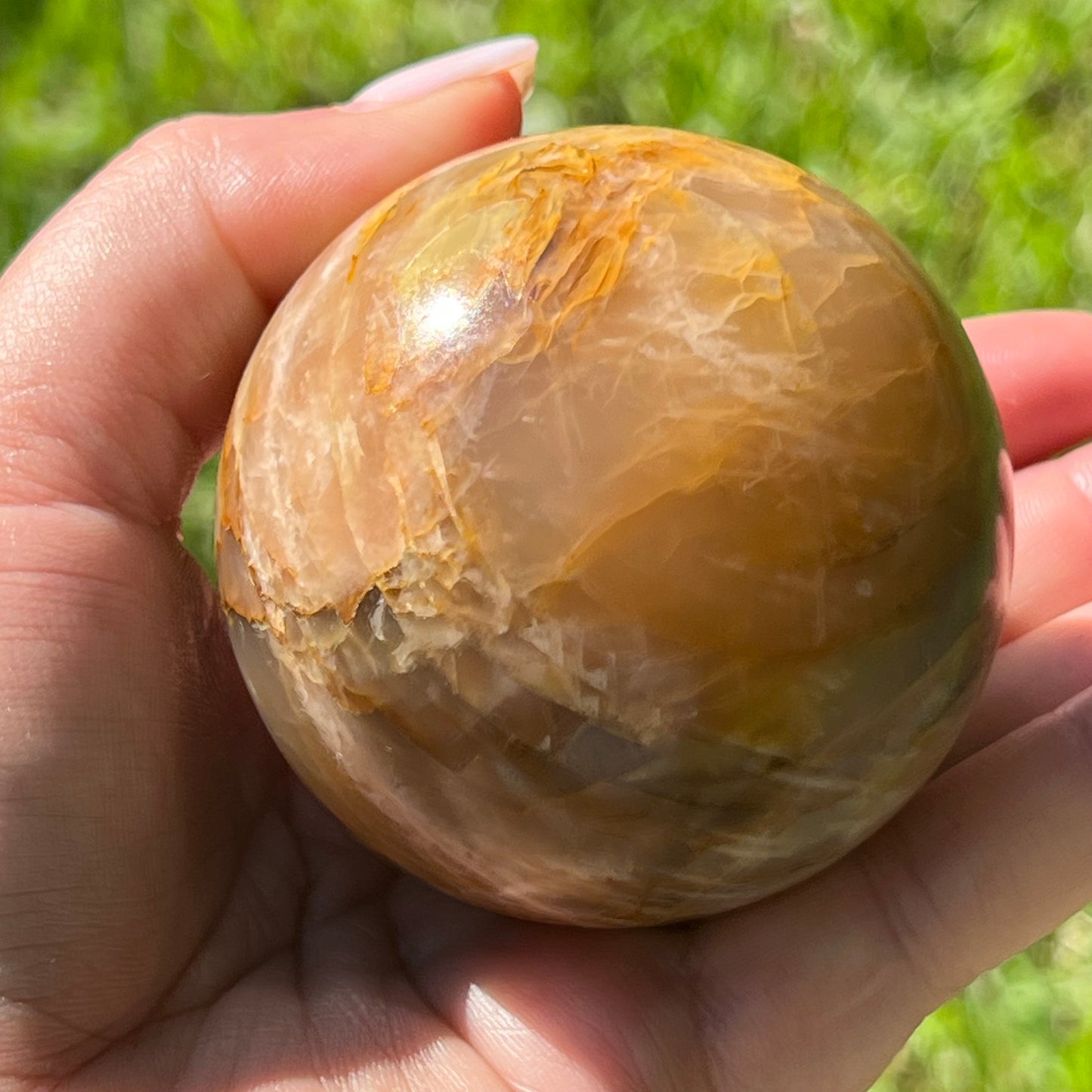 Peach Moonstone Crystal Sphere w/ Flash