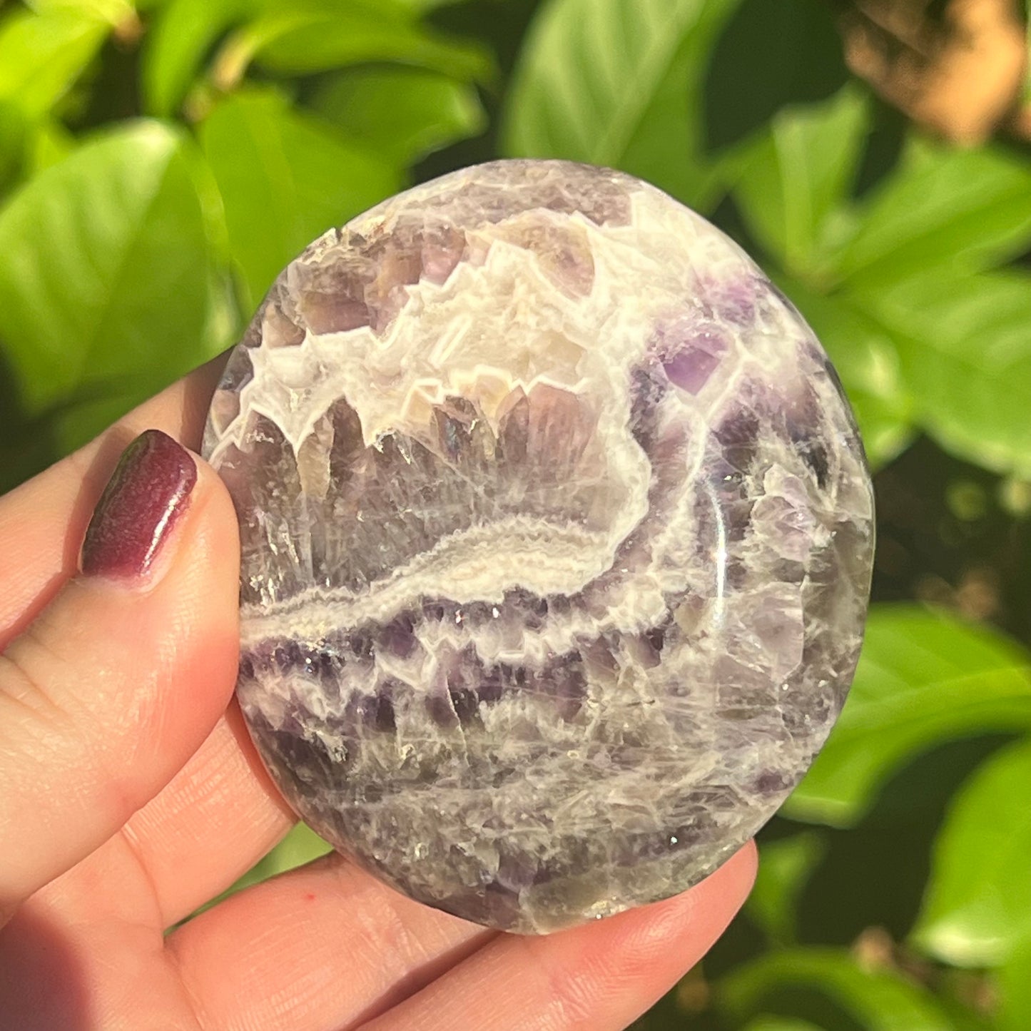 Chevron Amethyst Crystal Palm Stone