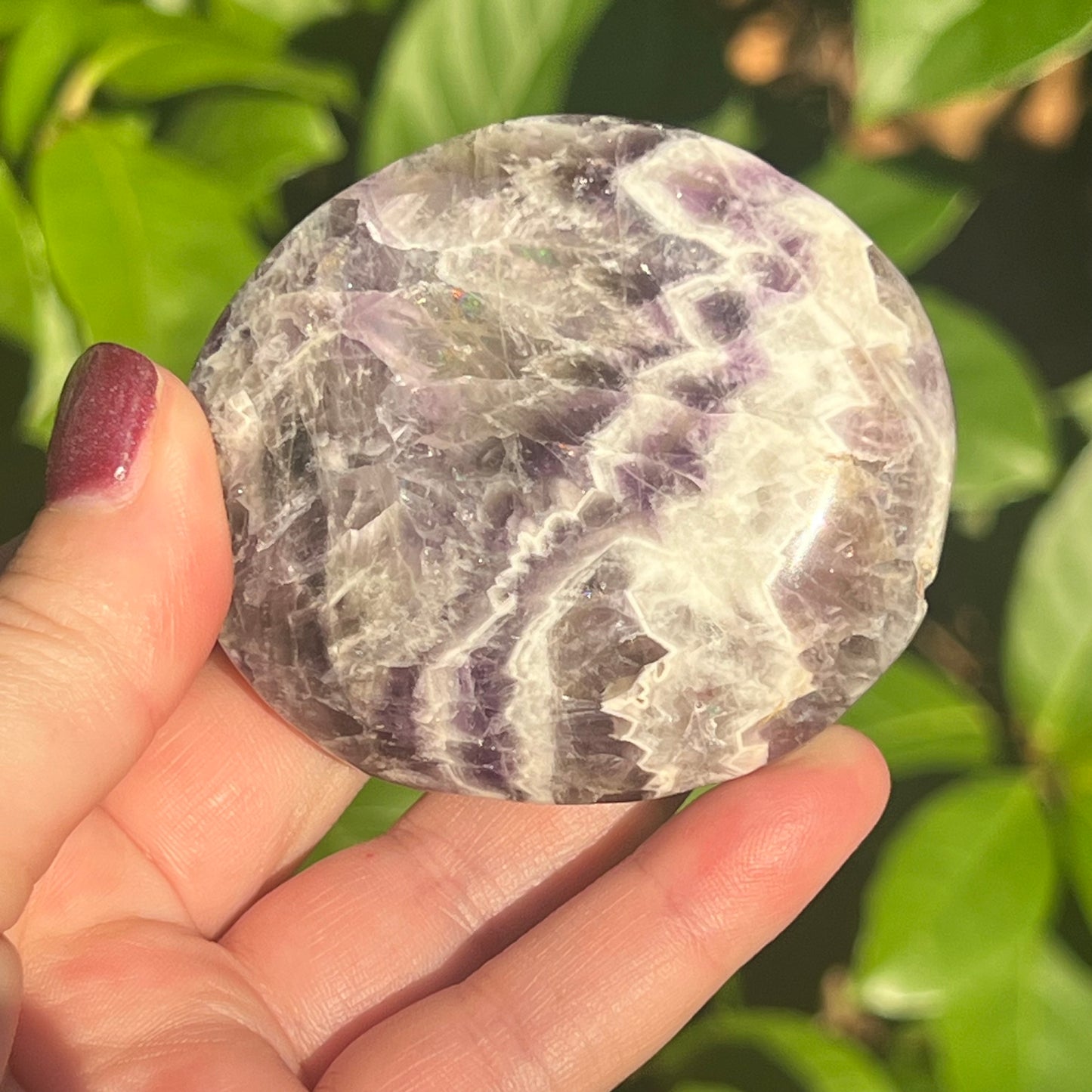 Chevron Amethyst Crystal Palm Stone