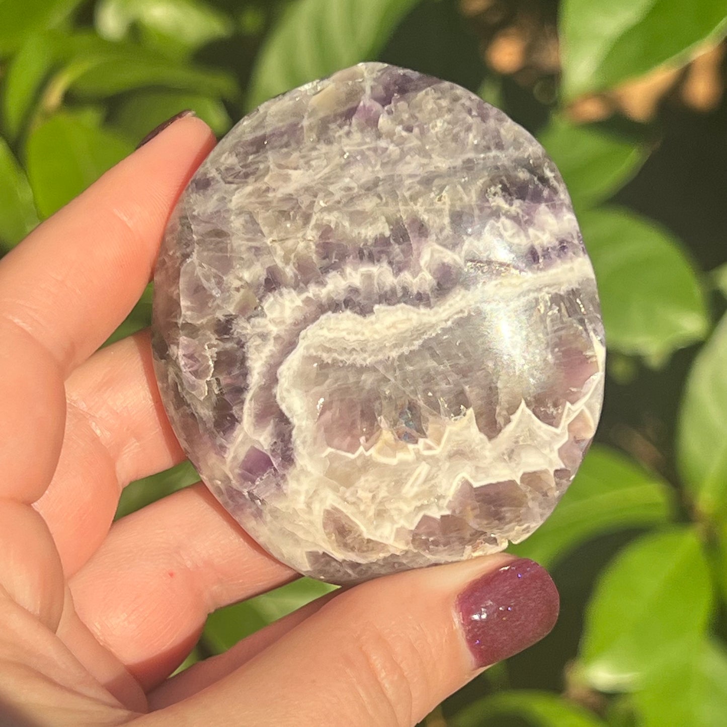 Chevron Amethyst Crystal Palm Stone