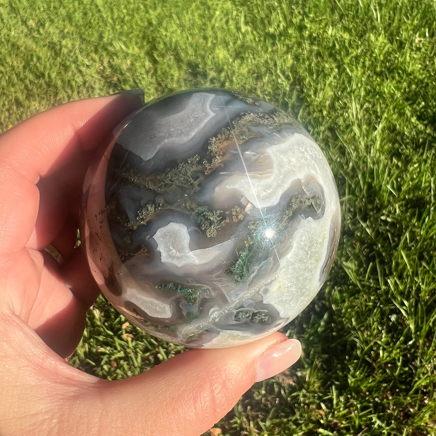 Moss Agate Crystal Sphere