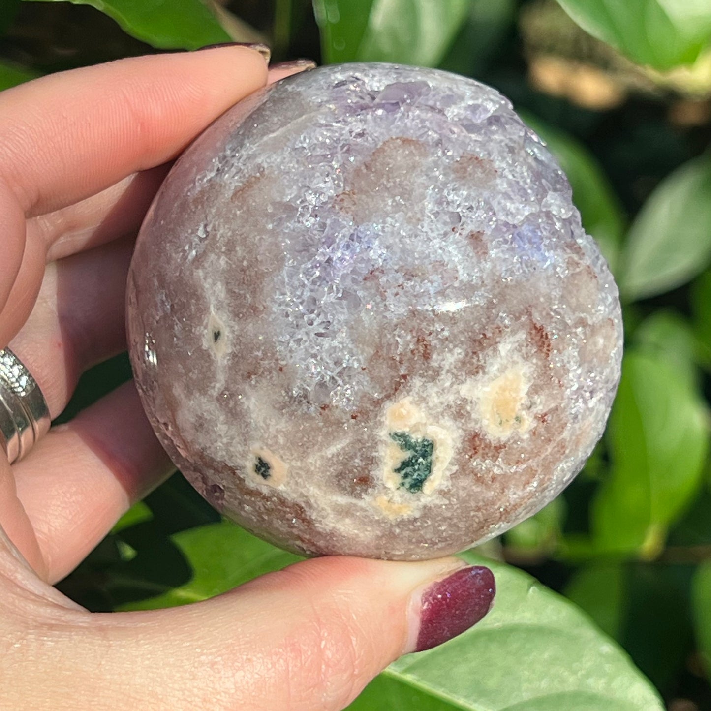 Pink Amethyst Crystal Sphere with Druzy