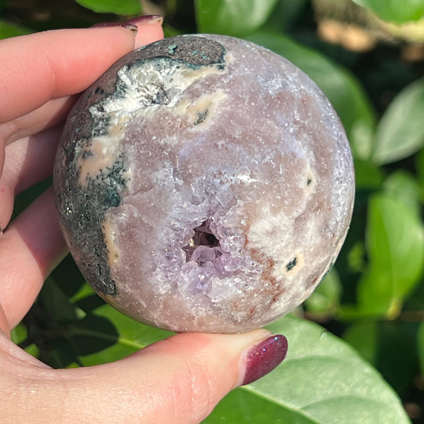 Pink Amethyst Crystal Sphere with Druzy