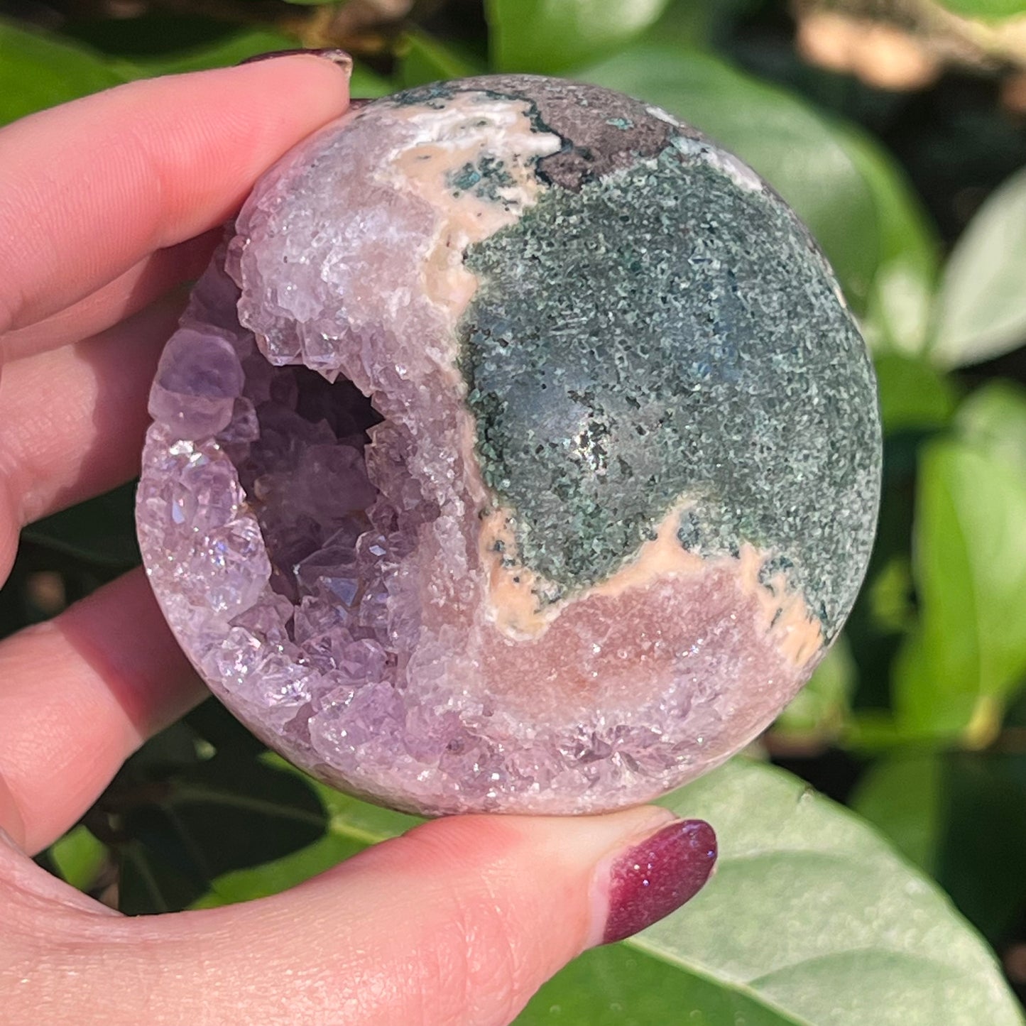 Pink Amethyst Crystal Sphere with Druzy