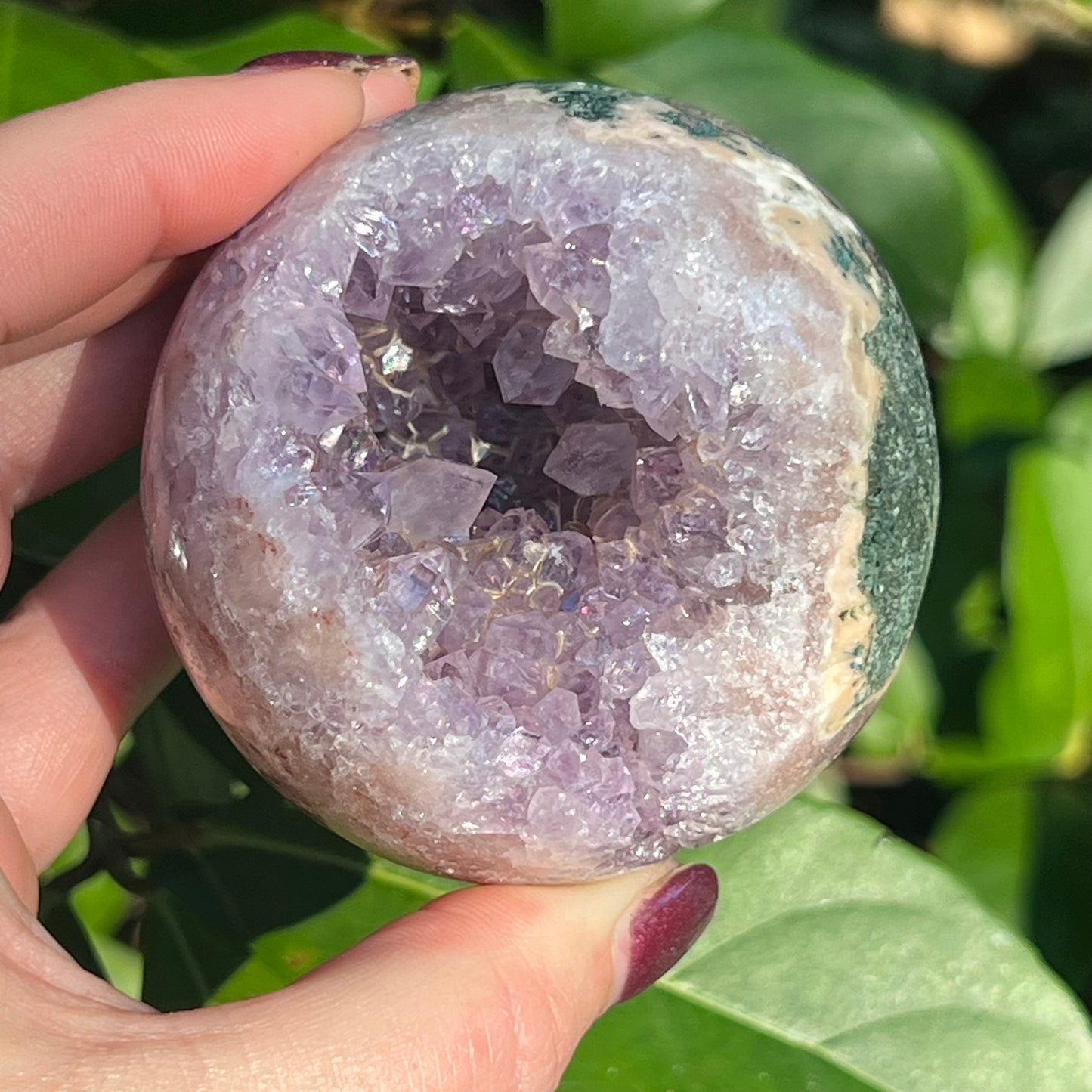 Pink Amethyst Crystal Sphere with Druzy