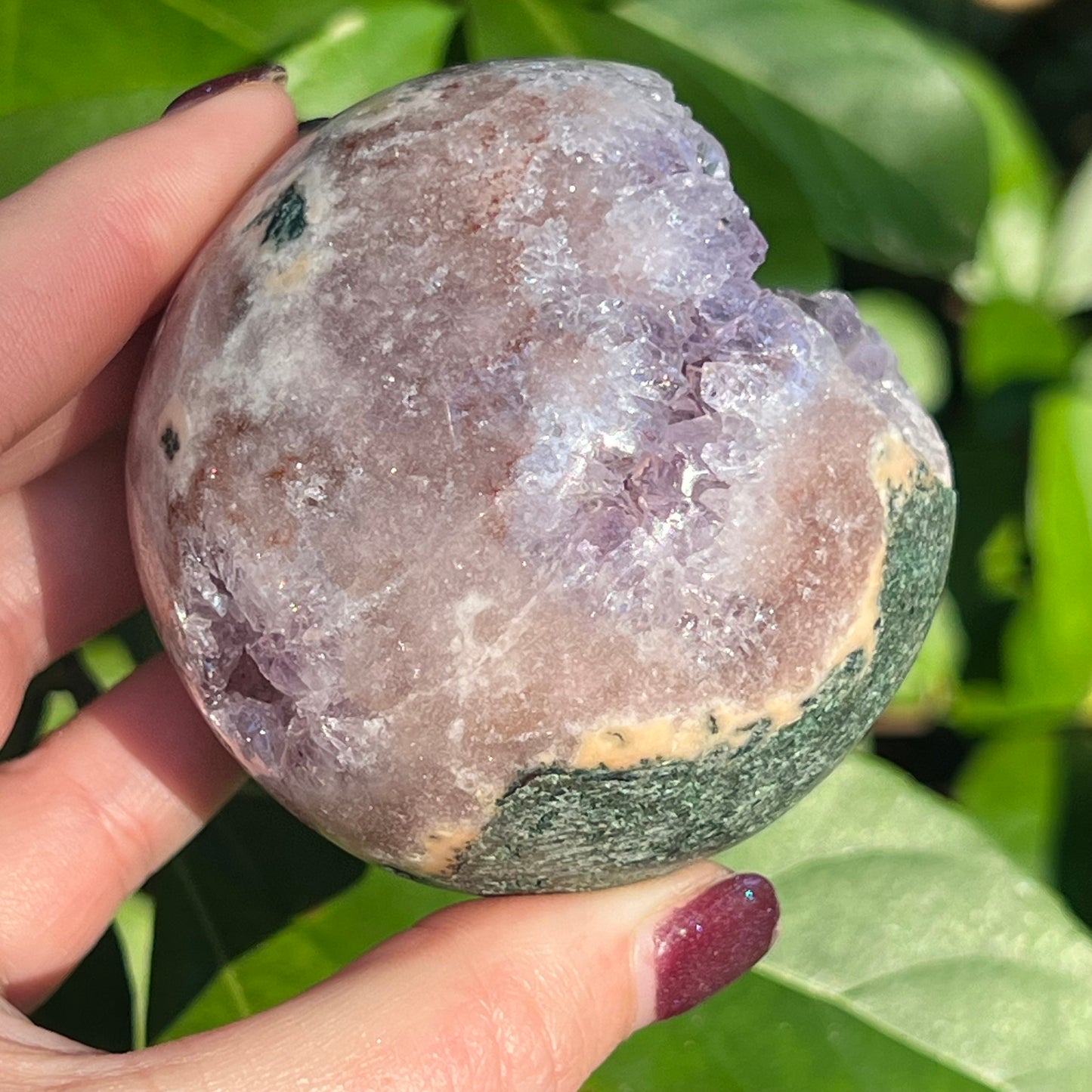 Pink Amethyst Crystal Sphere with Druzy