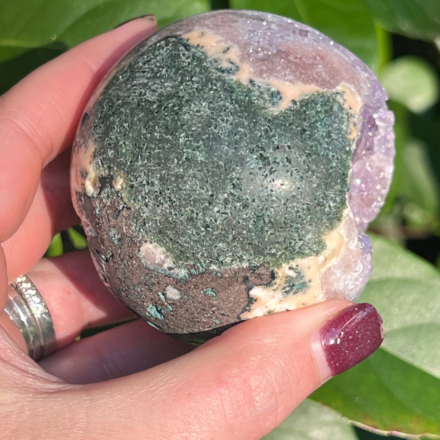 Pink Amethyst Crystal Sphere with Druzy