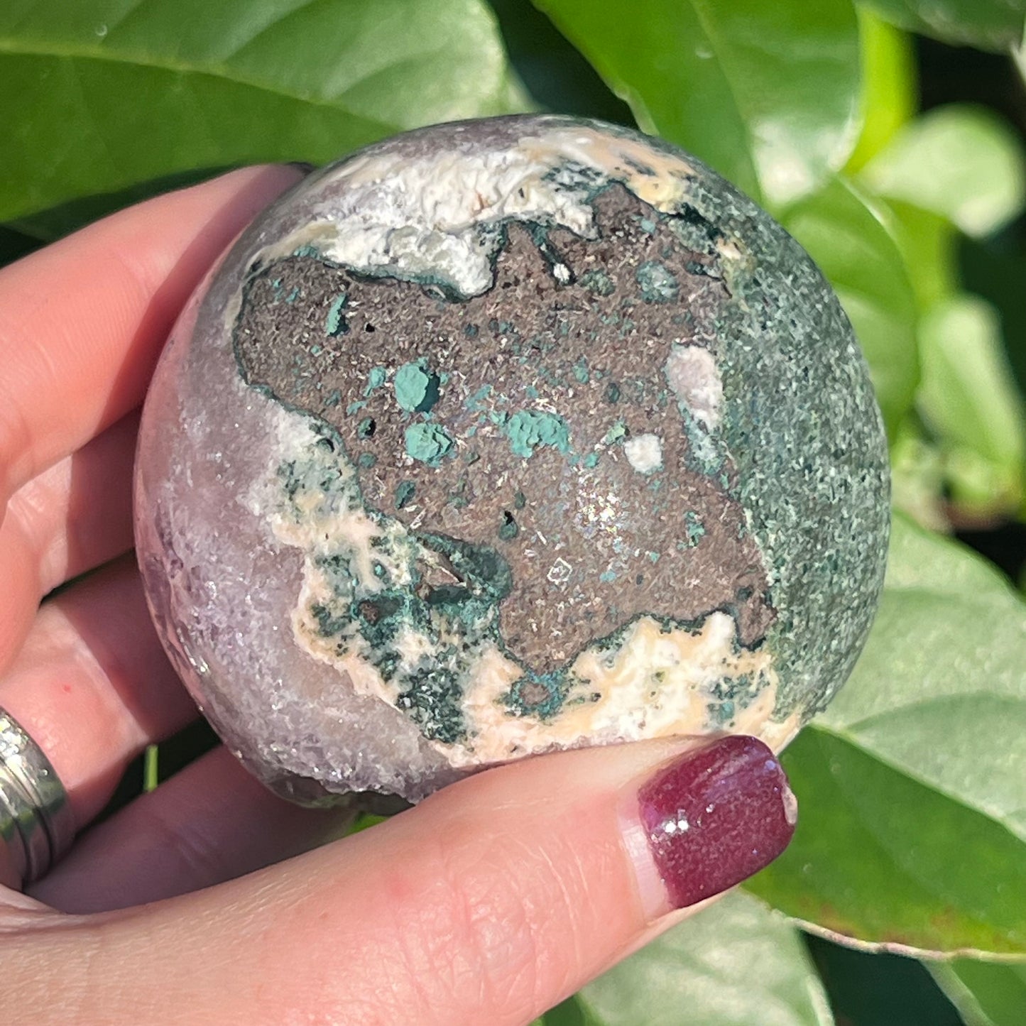 Pink Amethyst Crystal Sphere with Druzy