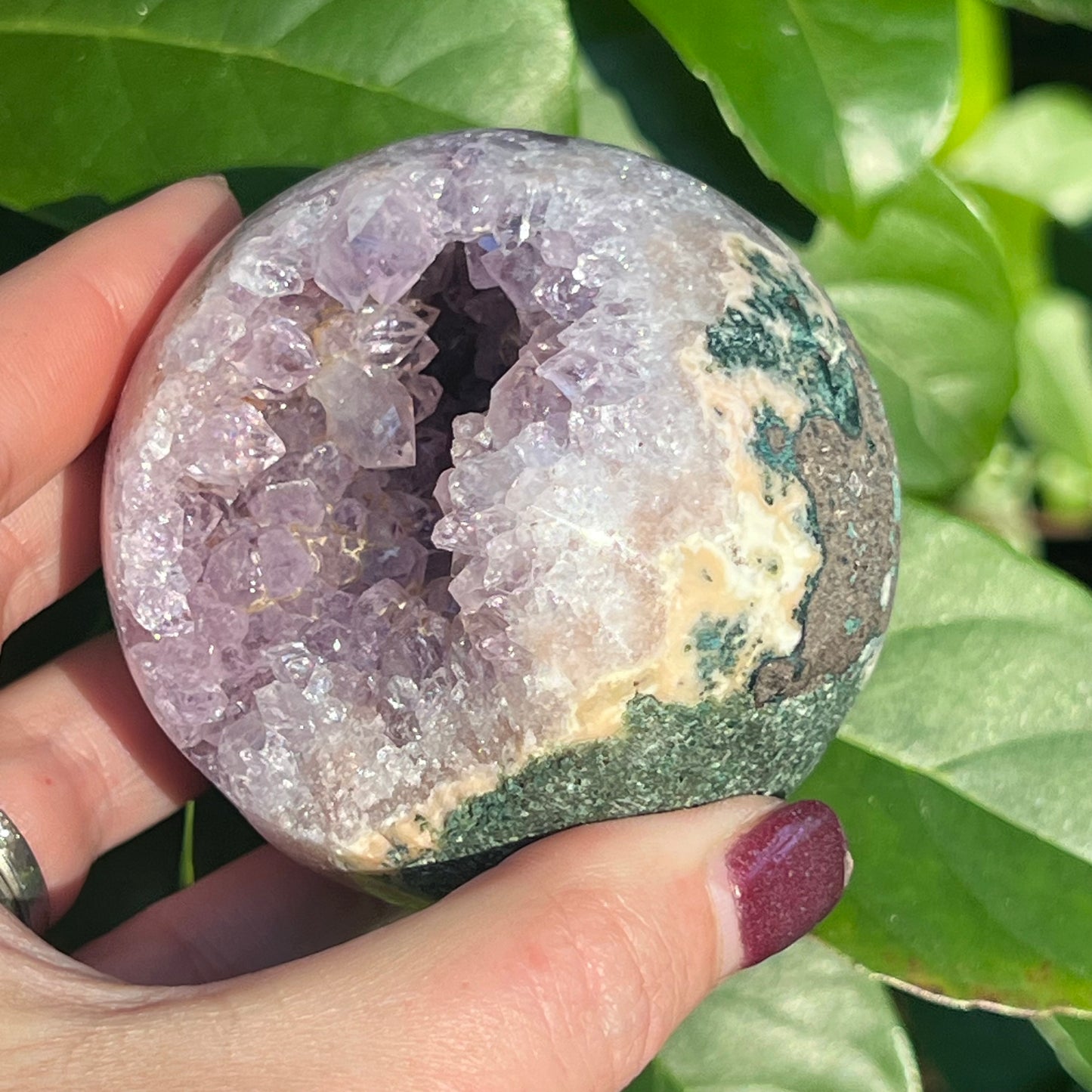 Pink Amethyst Crystal Sphere with Druzy