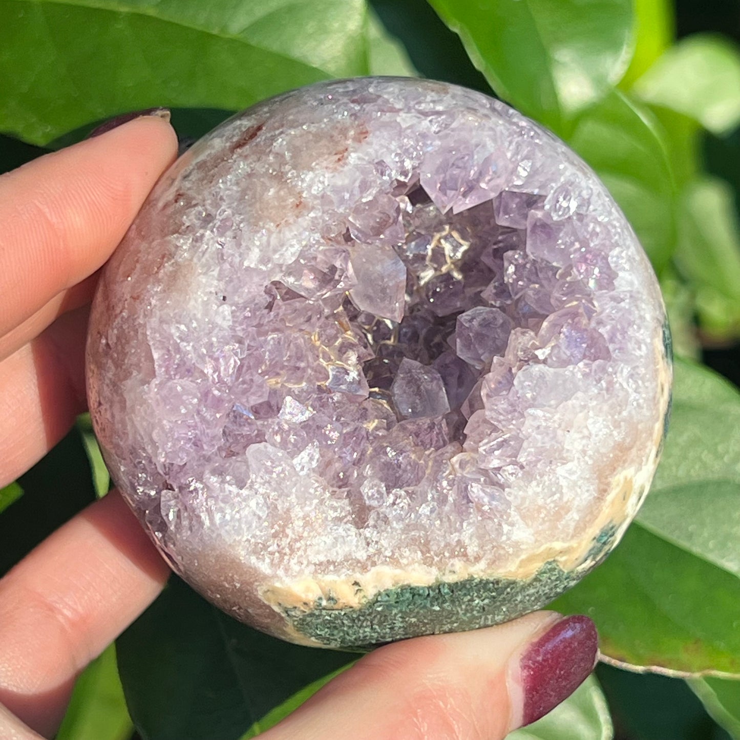 Pink Amethyst Crystal Sphere with Druzy