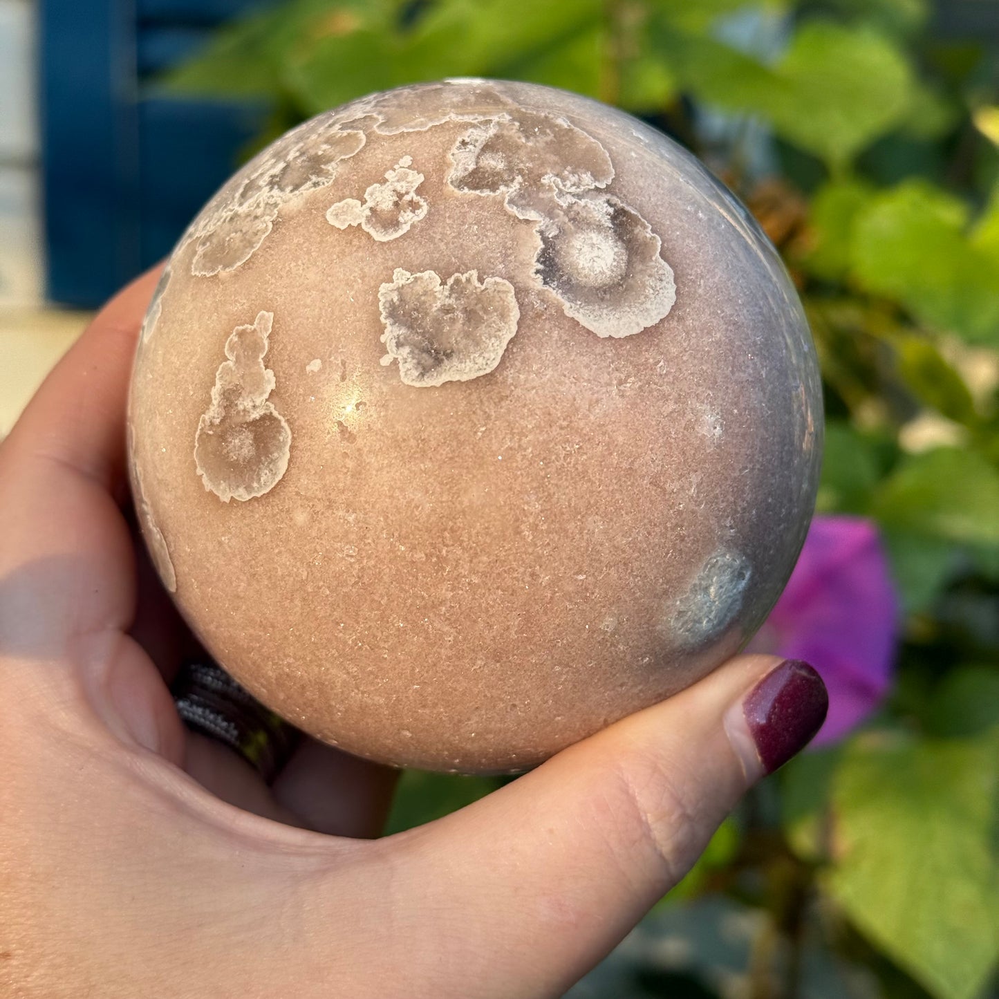 Pink Amethyst Crystal Sphere with Druzy