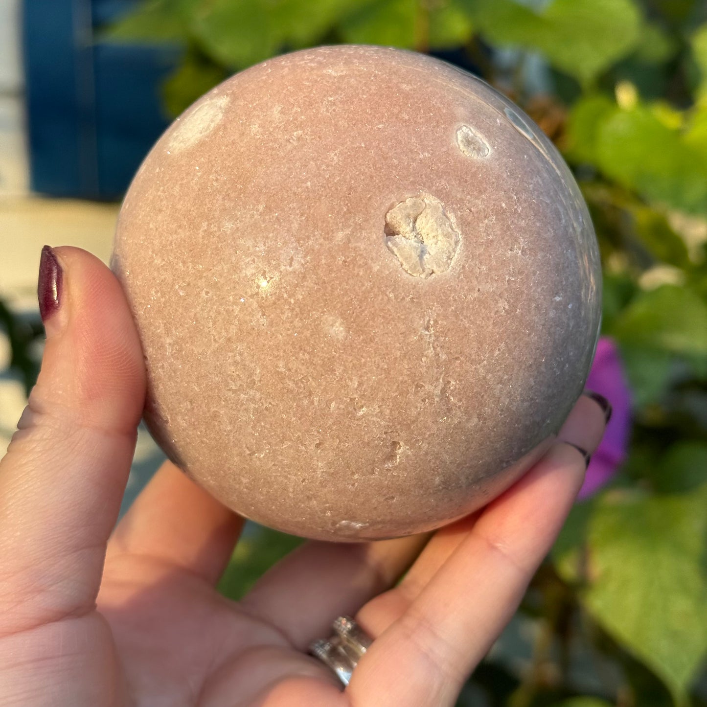 Pink Amethyst Crystal Sphere with Druzy