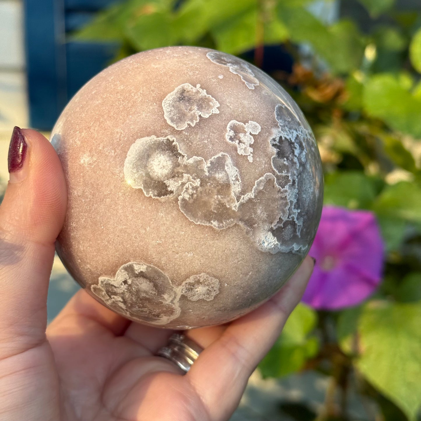 Pink Amethyst Crystal Sphere with Druzy