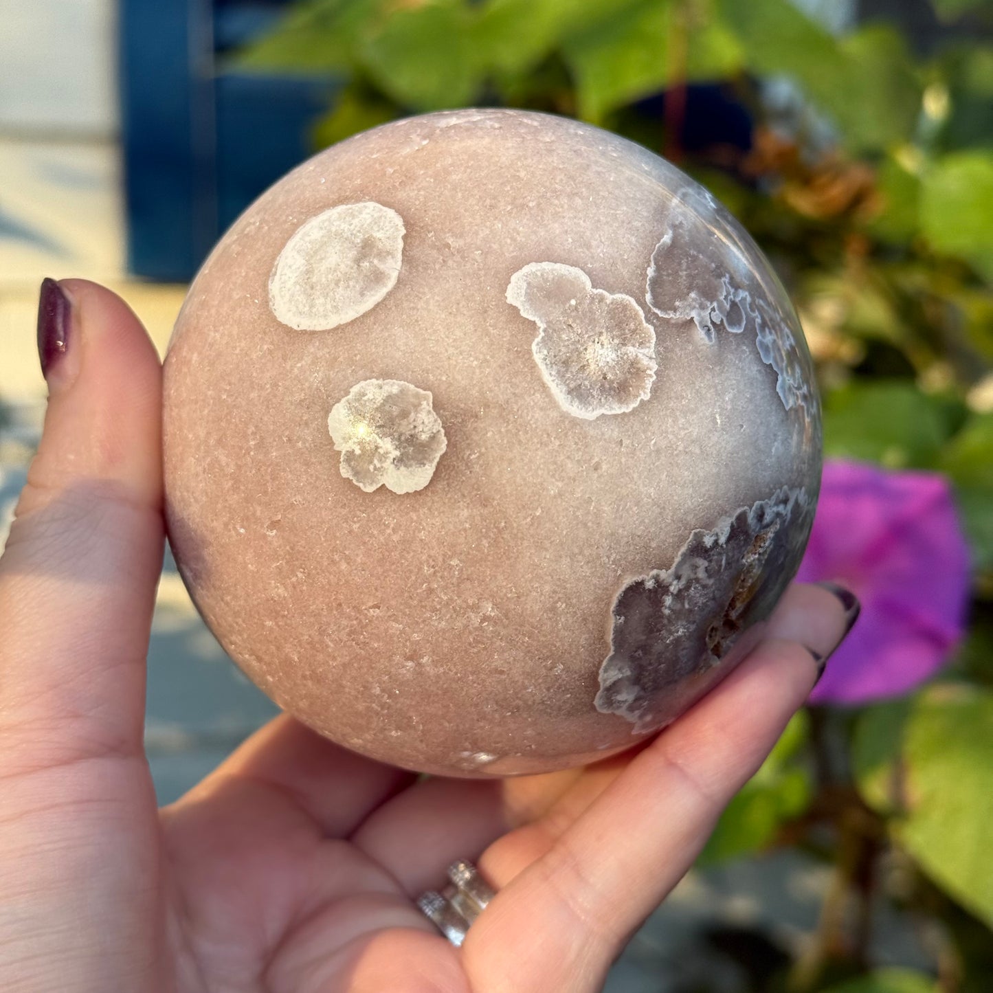 Pink Amethyst Crystal Sphere with Druzy