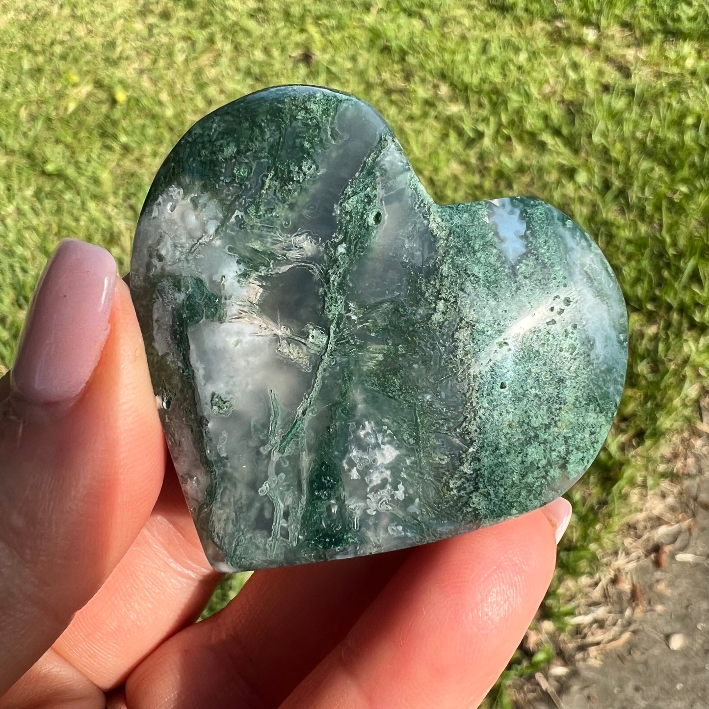 Beautiful Water Aquatic Moss Agate Crystal Heart