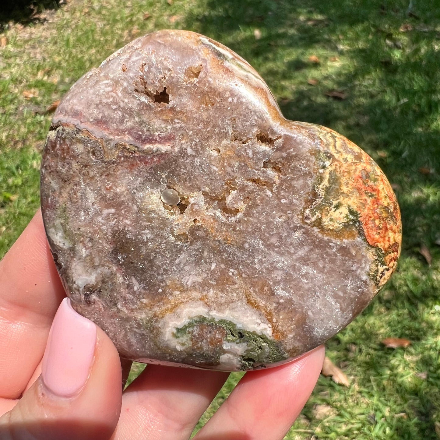 Pink Amethyst & Quartz Crystal Heart Carving