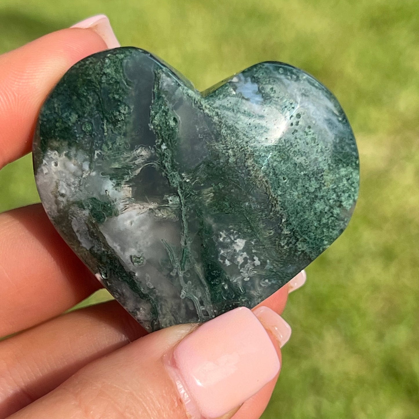 Beautiful Water Aquatic Moss Agate Crystal Heart